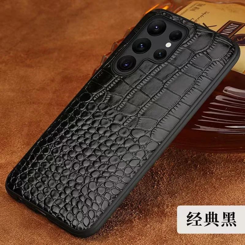 Crocodile Pattern Cowhide Leather Case for Samsung Galaxy S24 Ultra S25 S23 Plus S22 S21 S20 FE Note 20 Mobile Phone Hard Cover