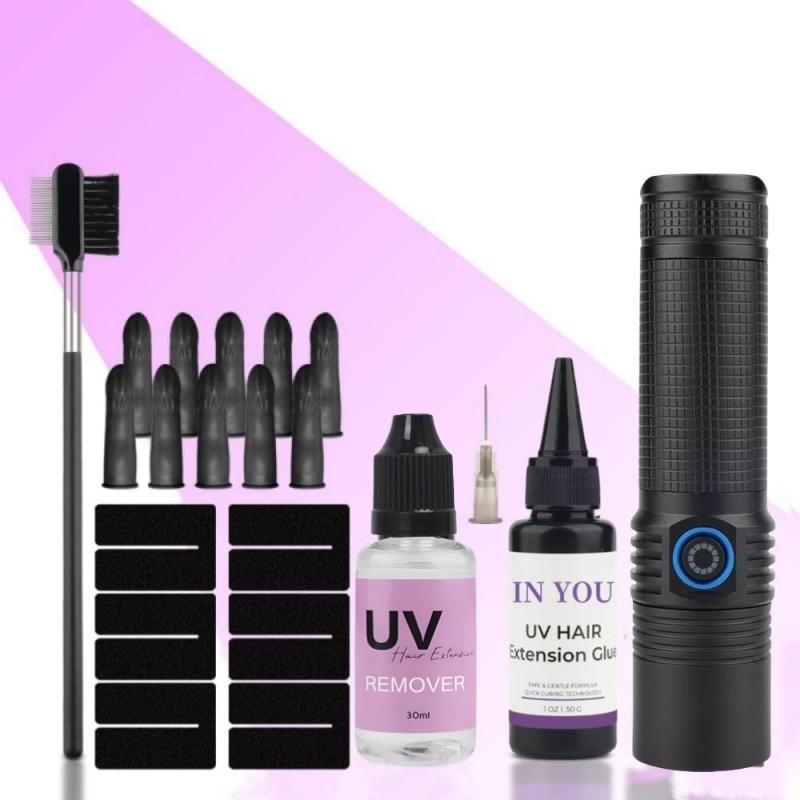 20W UV Hair Extension Kit: High-Intensity Lamp + 30g Glue & Remover | Fast-Curing Waterproof Bonds | Salon-Grade Home Secure System