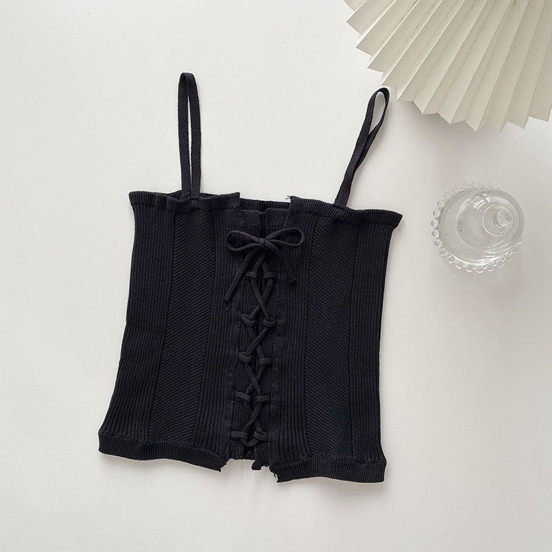 

Синий маленький жилет-камисоль женский летний короткий на бретелях в стиле Niche, белый внутренний и внешний верх One size чёрный