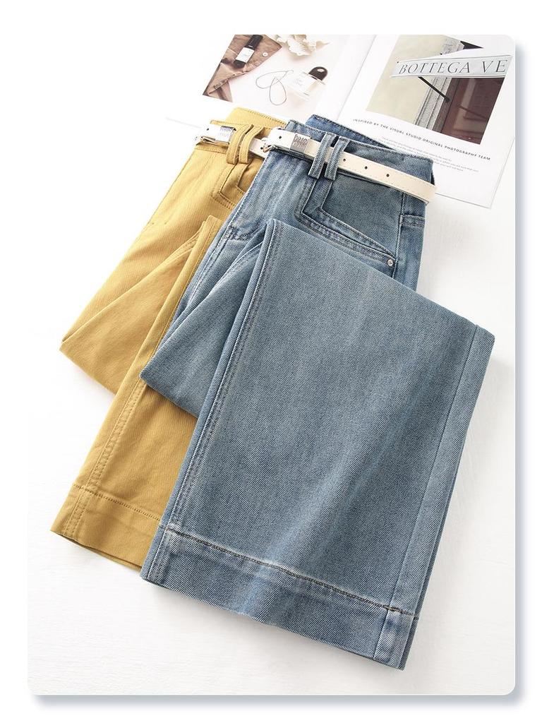 Yellow Retro High-Waist Wide Leg Jeans for Women - 2025 Spring/Autumn Slim Fit Cropped Pants