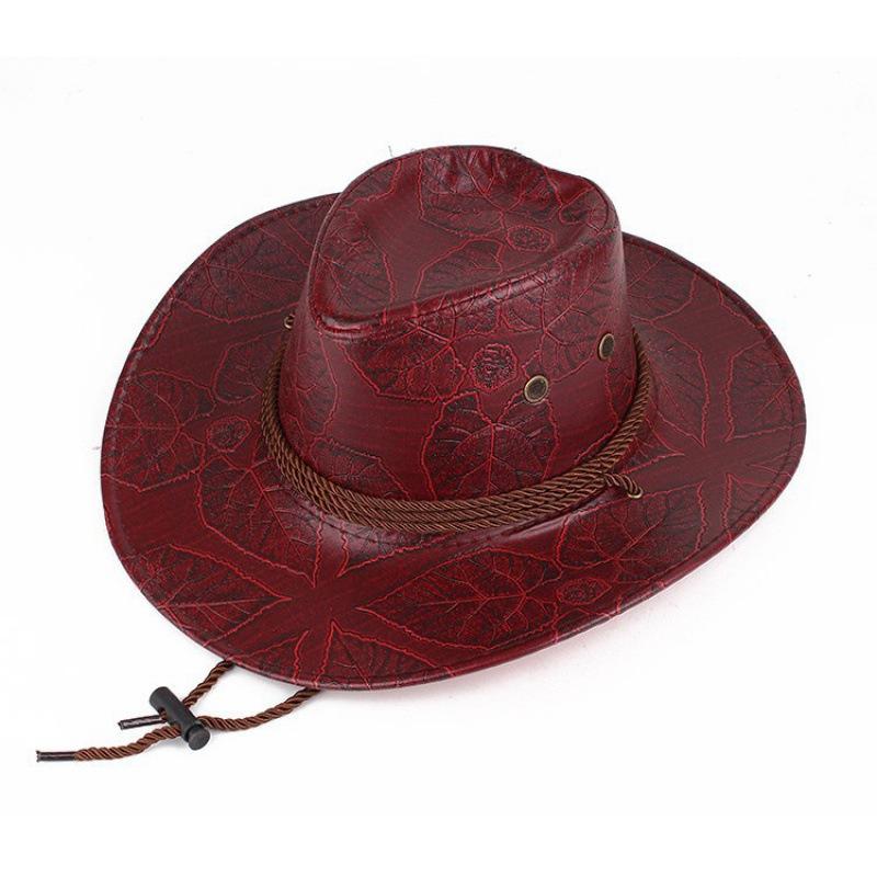 Spring and Summer Printed Leather Styling Denim Hat, Outdoor Western Denim Knight Hat, Grassland Mongolian Hat