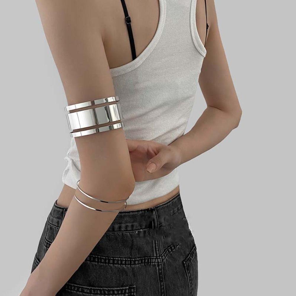 Hiphop Layered Hollow Line Armband Adjustable Upper Arm Bracelet Opening Arm Cuff Bracelets Women