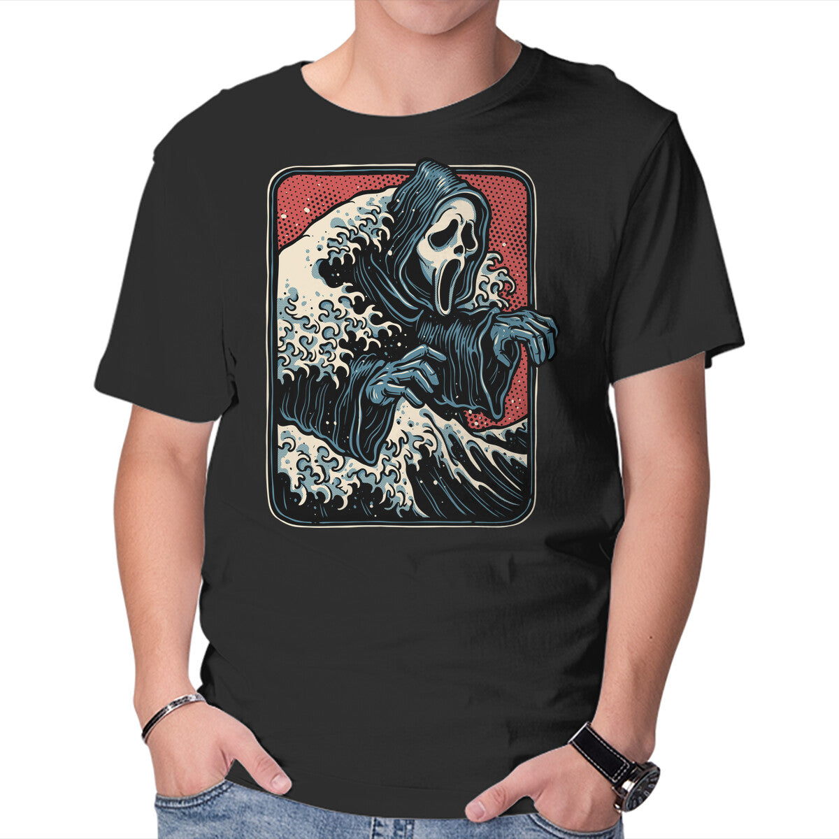 Unisex Crew Neck T-Shirt Ghost Wave Graphic Short Sleeve Casual Tee XL