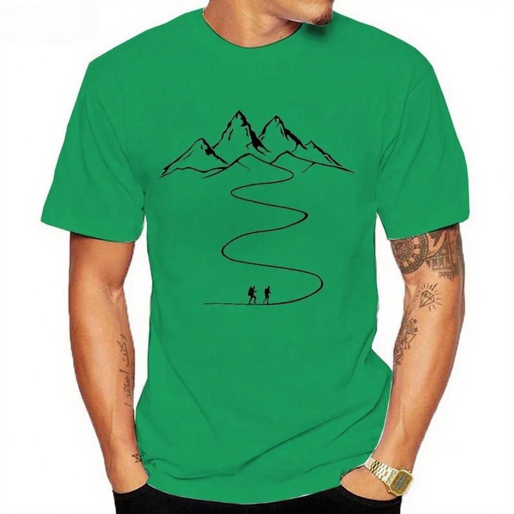 Bergpfad Grafik Bedruckte T-Shirts Sommer Rundhals Kurzarm Mode Street Herren T-Shirts
