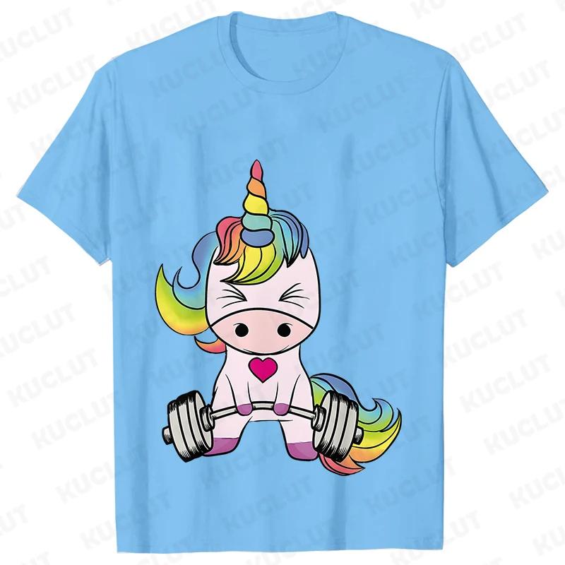 Unicorn Gym Shirts for Women Unicorn Weightlifting T-shirts Trainer Fitness Workout Tshirts Summer Fashion T Shirt for Women
