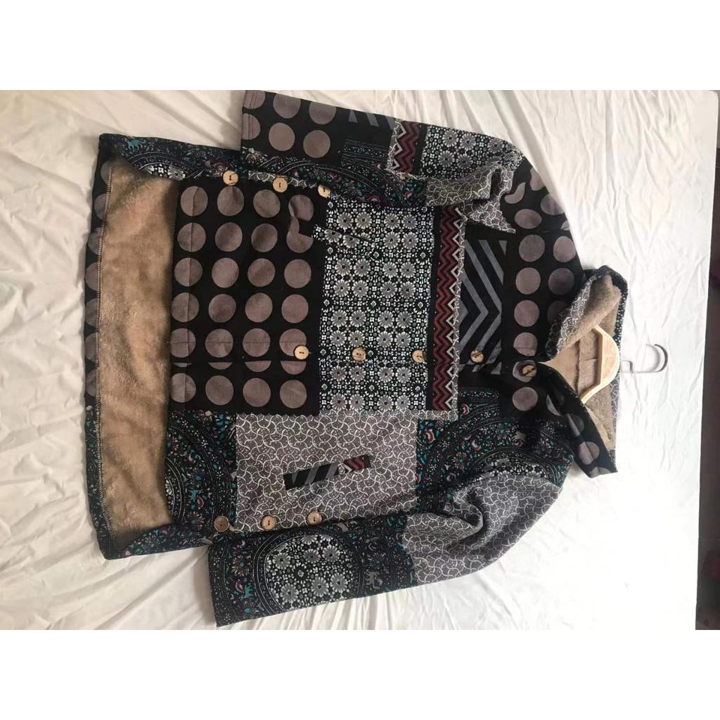 Winter New European American Women's Cotton Linen Printed Hoodie Warm Fleece Coat In Stock
