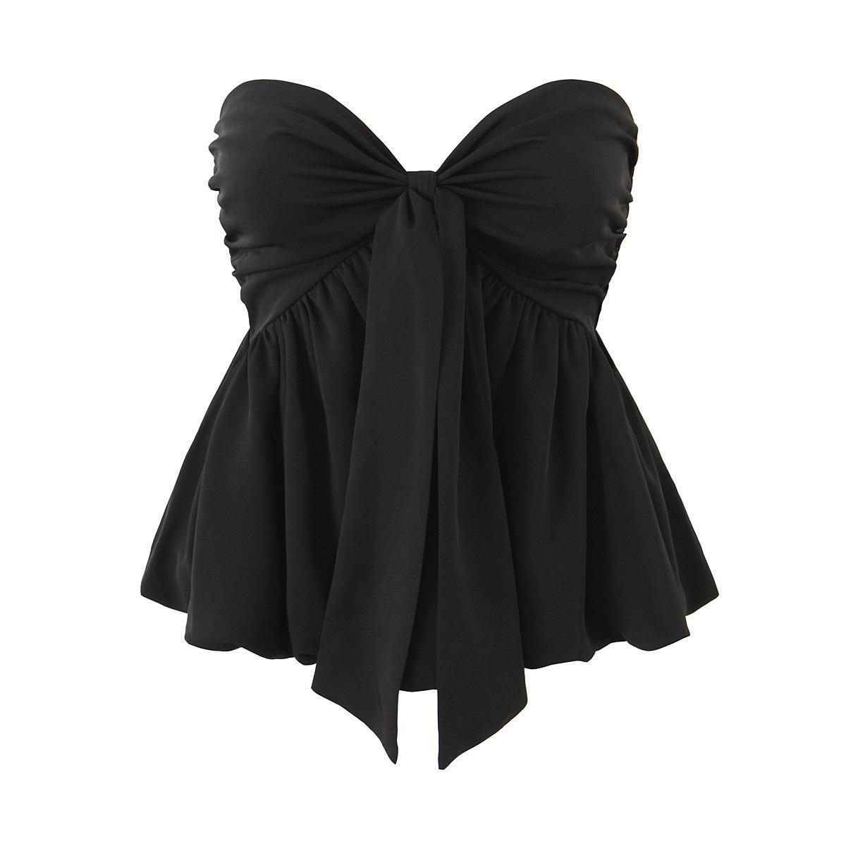 

2026 Summer Personalized Knot Tie Bandeau: European & American Sleeveless Street Style Base Layer Top Small чёрный