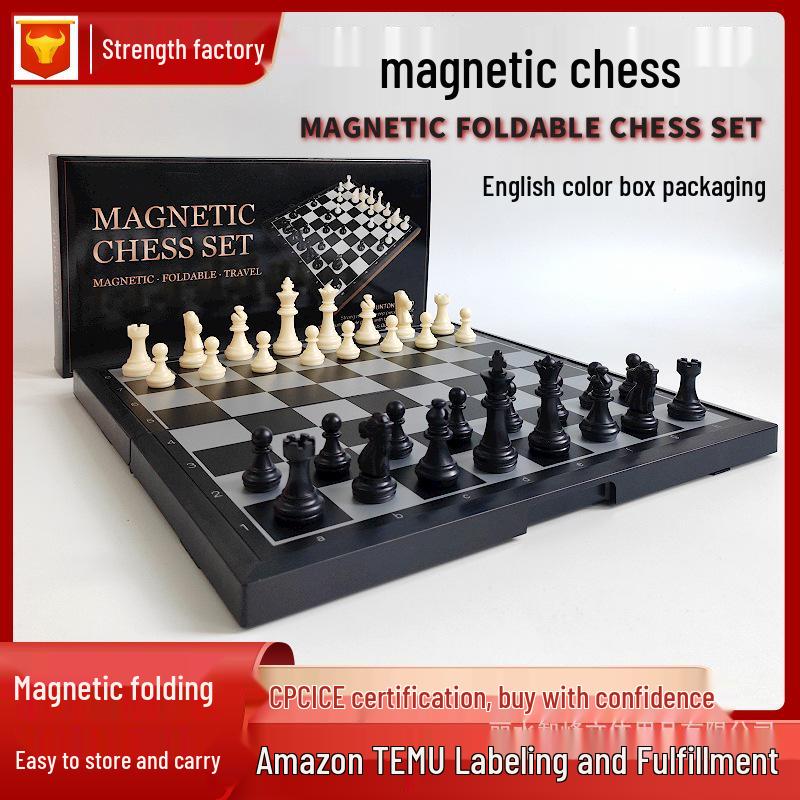 Folding Magnetic Chess Set with Storage 