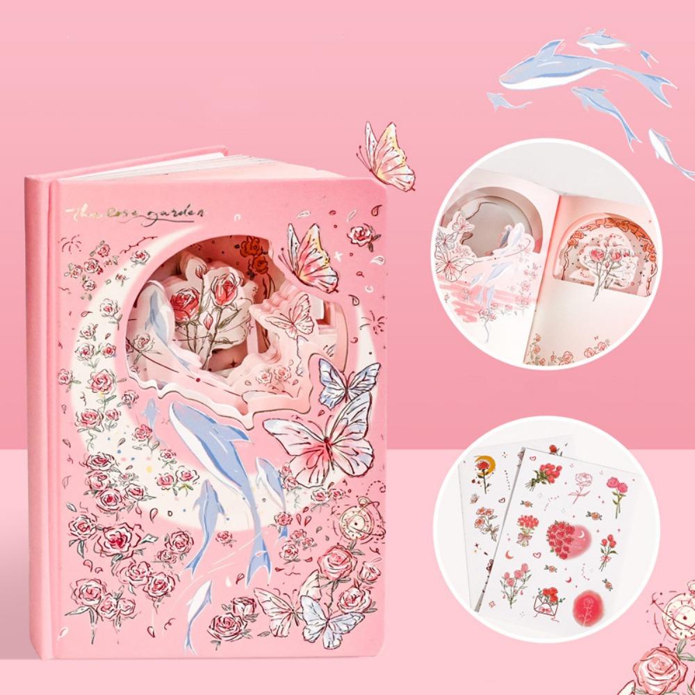 Color Pages Exquisite Diary Notebook Rose Style Romantic Diary Planner Retro Rose Notebook  School