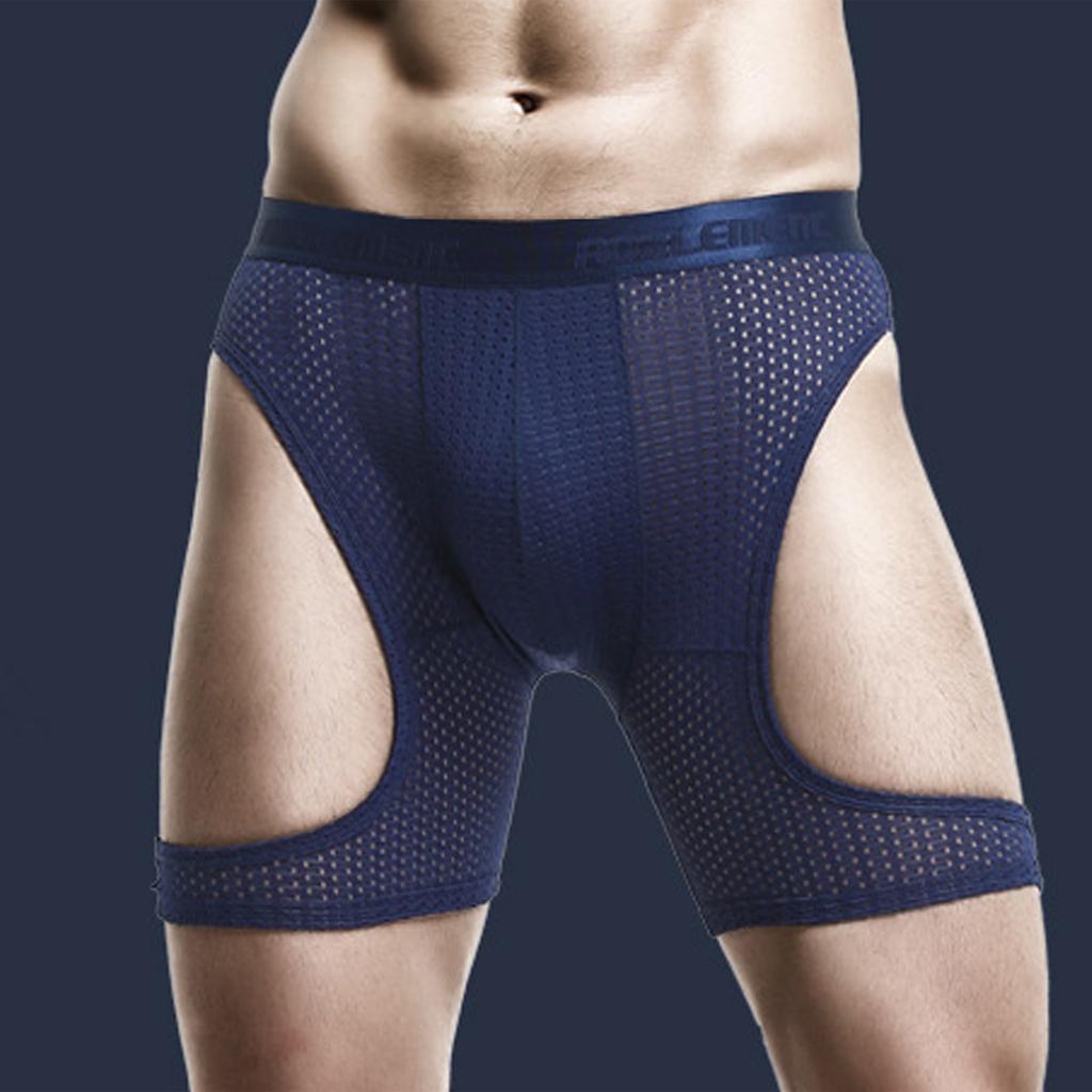 Men's Sports Running Underwear Anti-Wear Leg Ice Wire Hollowed Out Boxer Pants Extended Tight Boxer Pants