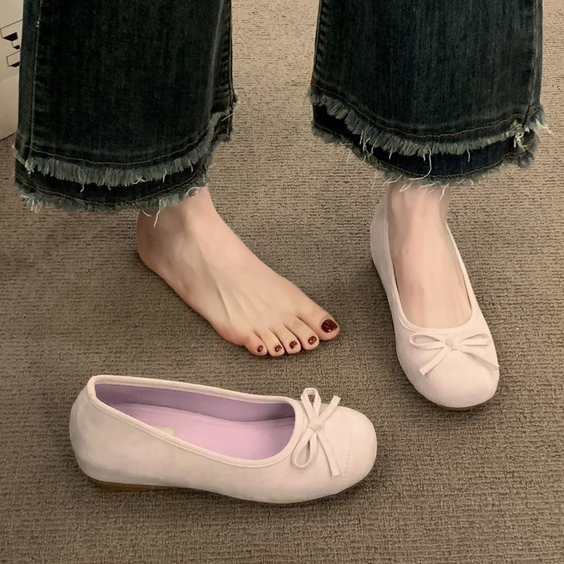 French shallow bow single shoes women's spring new flat-bottomed temperament inner height-increasing ballet shoes Mary Jane shoes