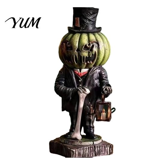 Small Autumn Pumpkin Crafts Spooky Halloween Figurine, Resin Scary Ghost Tabletop Decoration Table Centerpieces for Tiered Tray, Shelf, Mantel,
