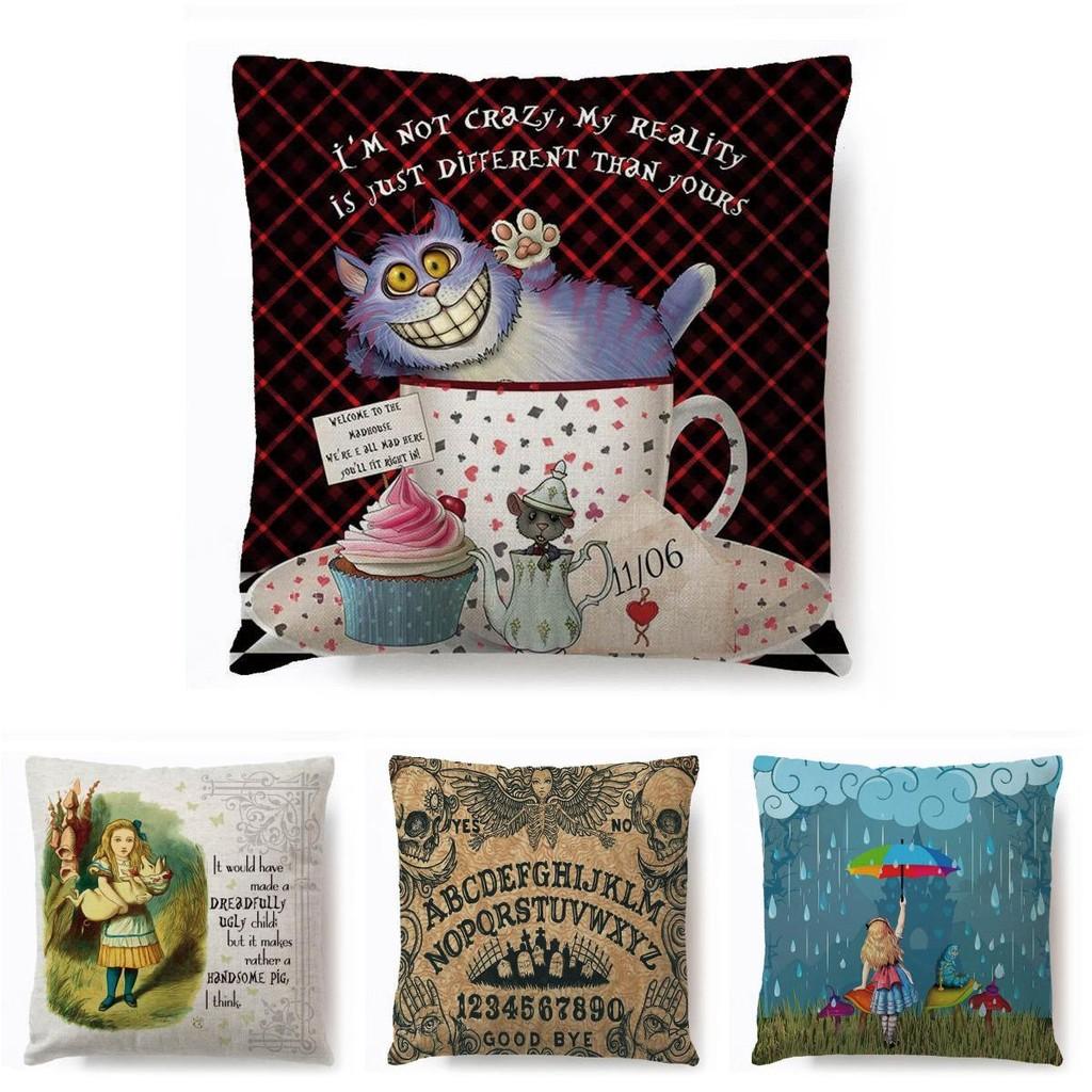 Alice In Wonderland Cartoon Pillow Case Cotton Linen Square Cushion Cover**