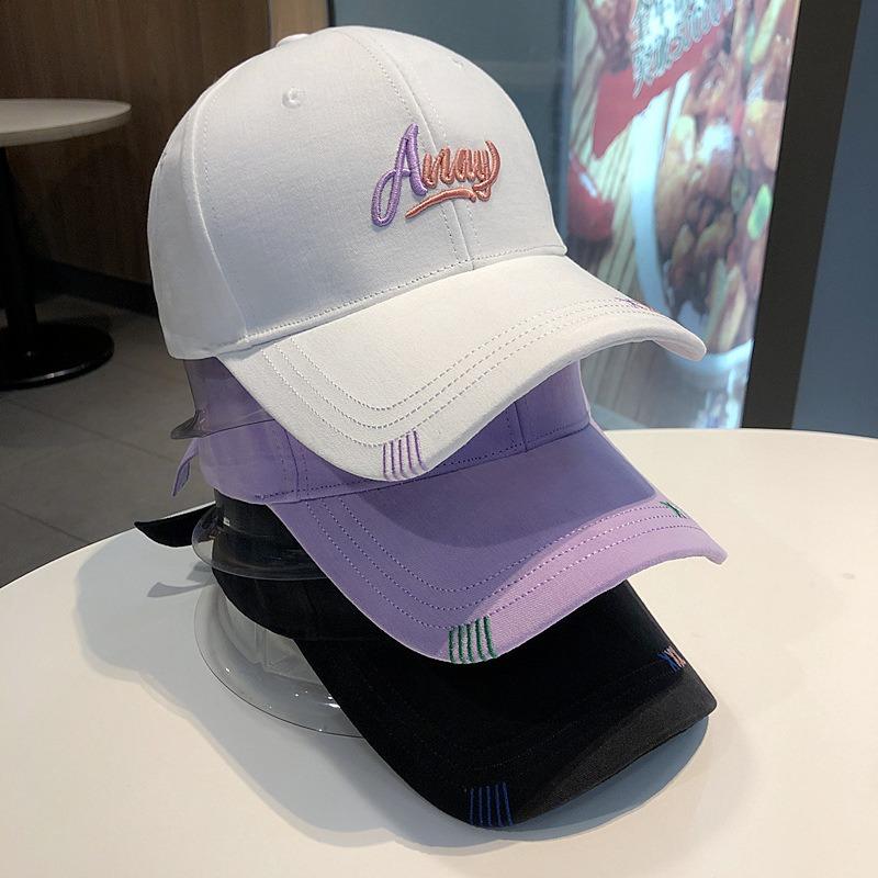 Hat female versatile face small wide brim big head circumference embroidery baseball cap hard top sunshade sun protection cap men