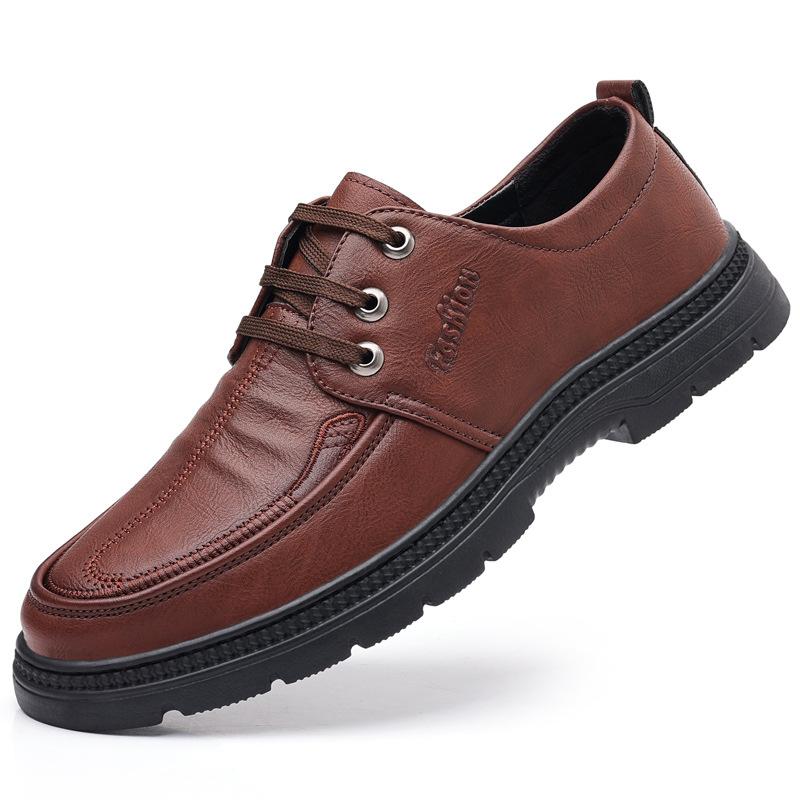 Men's business leather shoes Four seasons fashionable middle-aged dad shoes trendy retro men's lace-up casual leather shoes