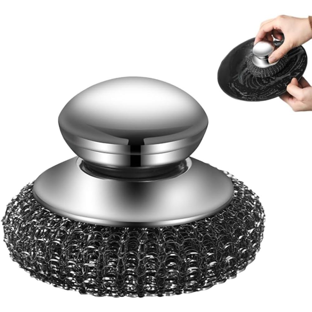 Steel Wool Scrubber with Handle, Upgrade Heavy Duty Stainless Steel Dish Scrubber for Cleaning Dishes, Iron Pots, Stoves, Kitchen Sink (1 pcs)