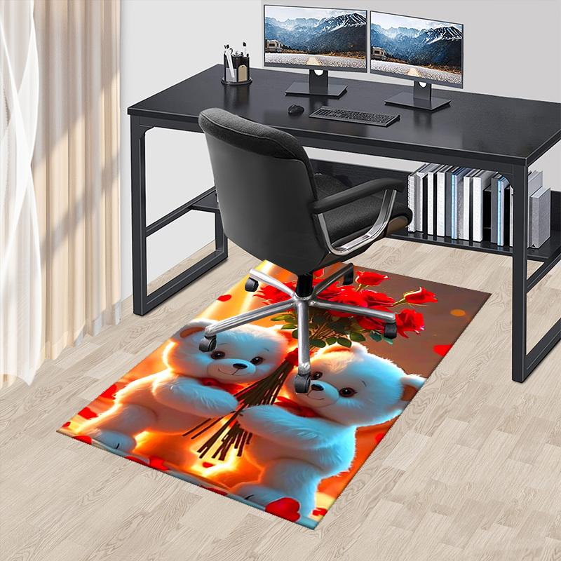 

1pc Teddy Bear with Red Roses Chair Mat - Anime Cartoon Design, Office Chair Pad, Non-Slip Carpet for Home Decor, Seasonal Gift, Suitable for Office, 60cm by 90cm