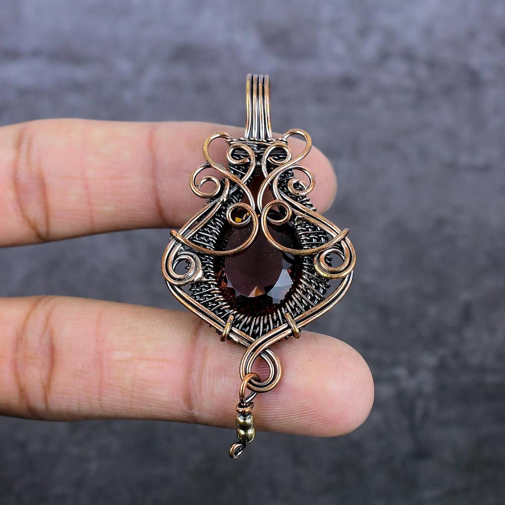 Natürlicher Amethyst Edelstein Handgefertigter Kupferdraht Wickel Schmuck Anhänger 2.68" s3L86