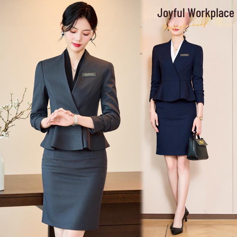 

Chic Professional Women s Skirt Suit - Elegant Spring/Autumn Beauty Salon Front Desk Uniform XXXL