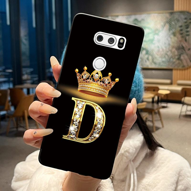 Phone Case For LG V30/V30 Plus/V30S ThinQ/V35 ThinQ Soft Silicone Beautiful Trendy Crown Letter Pattern Black Case Casing