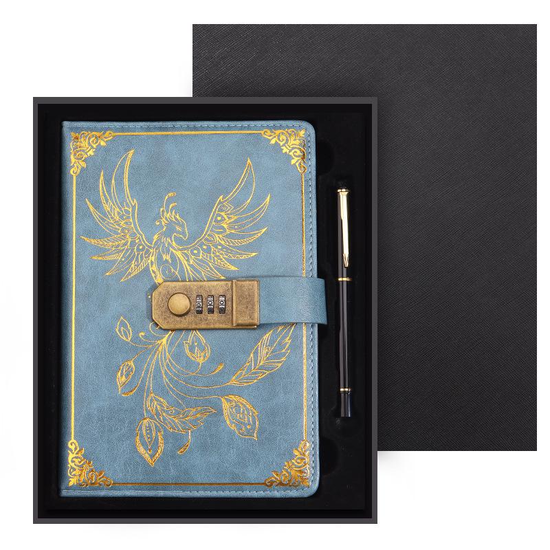 Zestaw notesu A5 w stylu retro z hasłem w pudełku prezentowym: Dziennik spotkań biznesowych z możliwością personalizacji logo.