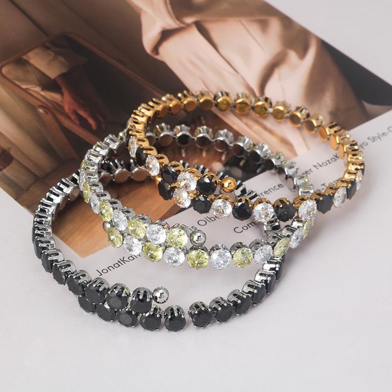 

Colorful Zircon Open Adjustable Stainless Steel Bracelet