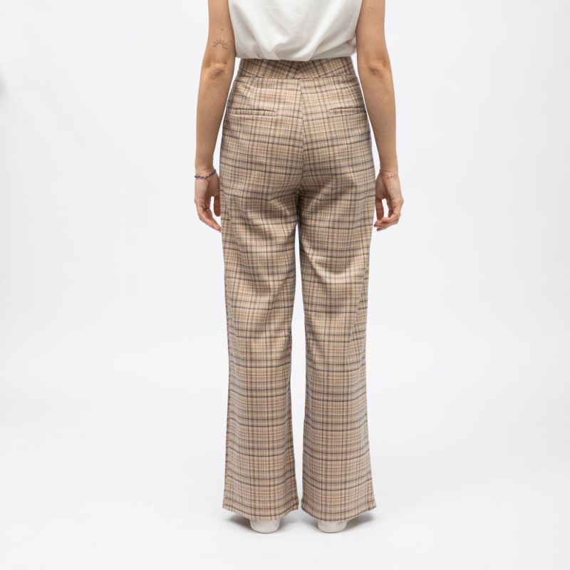 Pantalon palazzo à carreaux paoline marron clair Femme LA PETITE ETOILE