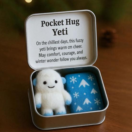 Christmas Pocket Hug Gift Handmade Felt Keepsake in Tin Box with Inspirational Message Card Little Pocket Hug Token Xmas Stocking Stuffers for Friends