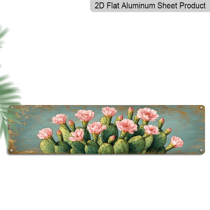 

2D Flat, 1pc, Retro Cactus Blossom Artwork, Aluminium Decorative Sign, Botanical Design, Wall Decoration for Living Room, Bedroom, Office, Kitchen 40cm x 10cm