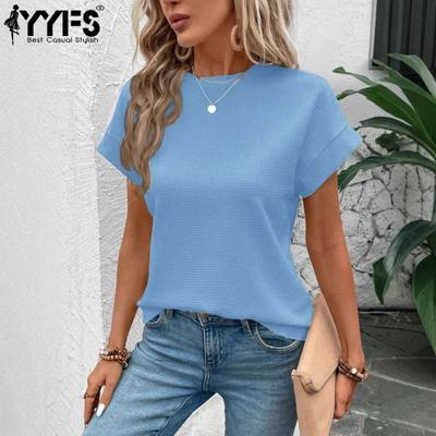 Women's Fashion Casual Summer Spring Solid Color Print Short Sleeve O-Neck Blouses & Shirts