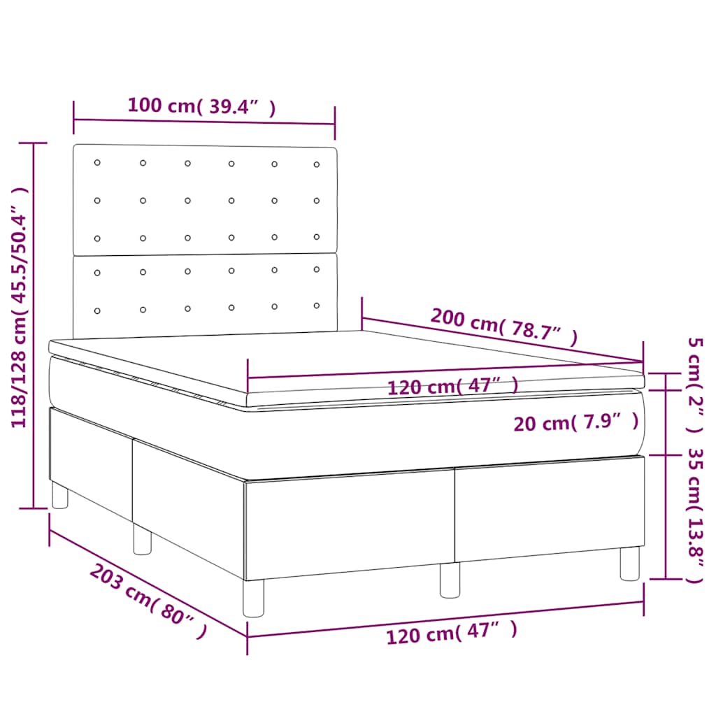 Box Spring Bed with Mattress & LED Dark Blue 120x200 cm Velvet