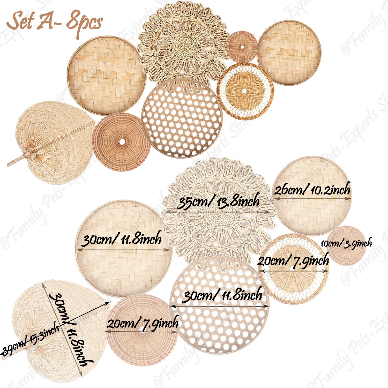 

8 шт. Натуральная настенная корзина, декор из ротанга в стиле бохо, круглый настенный декор, ручная работа, фермерский настенный декор для спальни, гостиной, детской комнаты