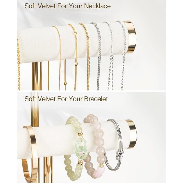 Versatile T Bar Jewelry Stand Organizers for Shop or Home Use Sturdy Metal Base with Removable Wooden Display Rods