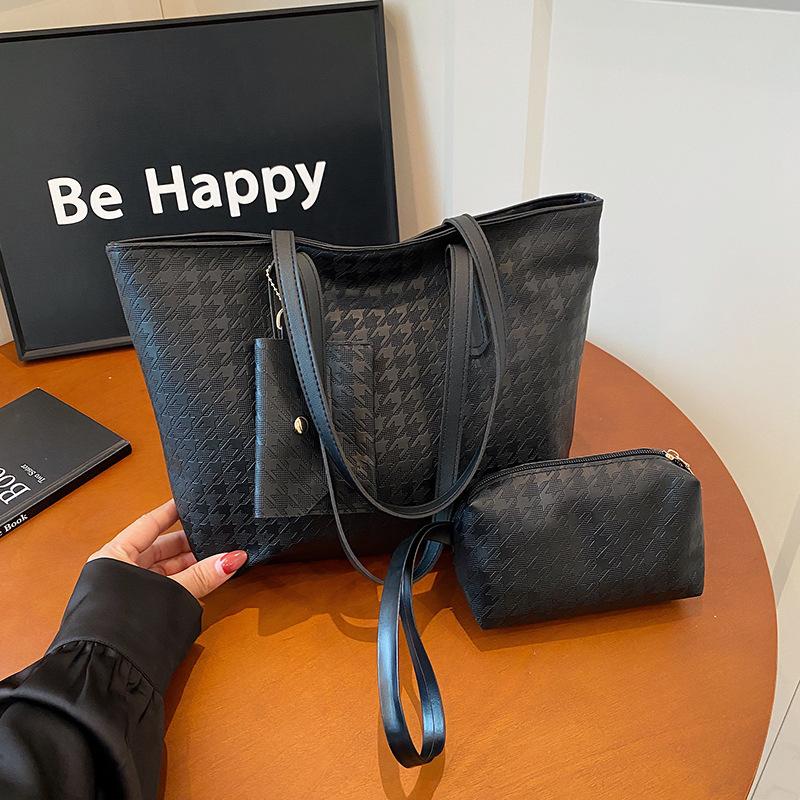 This year's new fashionable textured woven pattern handbag commuting shoulder bag going out travel three-piece tote bag