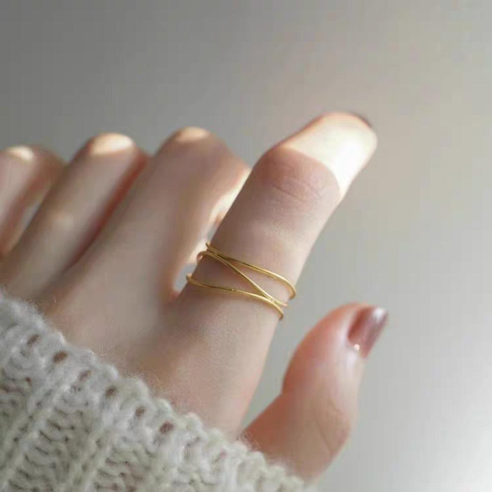 Fashion Minimalism Three-layer Geometry Line Plain Circle Rings for Women Stainless Steel Finger Jewelry Accessory Does Not Fade