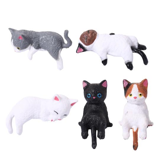 5/12Pcs Mini Cat Figurine Car Dashboard Central Control Display Screen Mount Sleeping Lying Sitting Kitten Statue Animal Sculpture Ornament