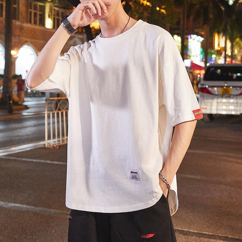 Camiseta de manga corta simple de verano para hombre, retro japonés, color liso, media manga, tendencia, cuello redondo, camiseta interior 3XL blanco