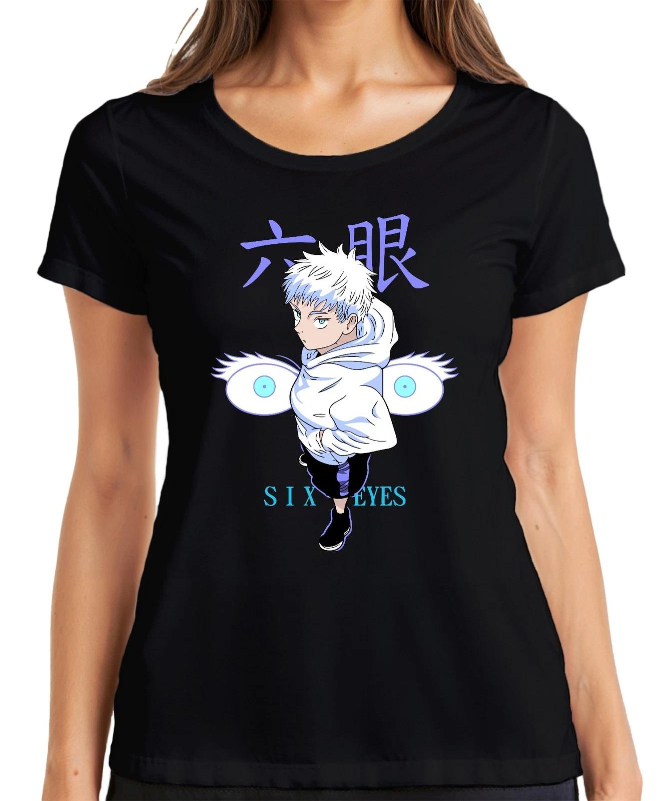 SIX EYES Anime Ästhetik Junge weiße Haare Manga Otaku Geschenk Damen T-Shirt XXXL