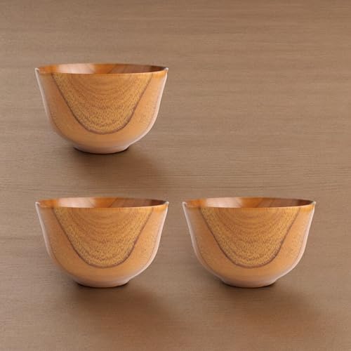 J-kitchens Miso Soup Bowls, Modern Wooden Design with Habanori Pattern and Lacquer, Set of 3, 11.5cm x 6.6cm, Current Model