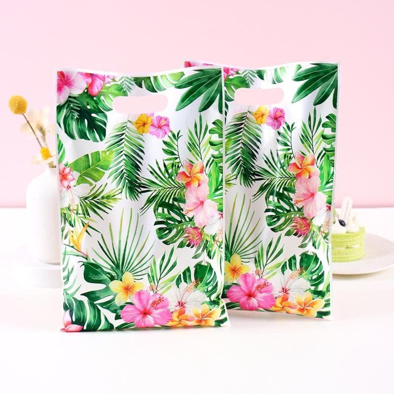 10/20/50pcs Summer Hawaiian Floral Gift Bags Hawaii Luau Tropical Beach Party Favor Bags with Handle for Birthday Party Supplies