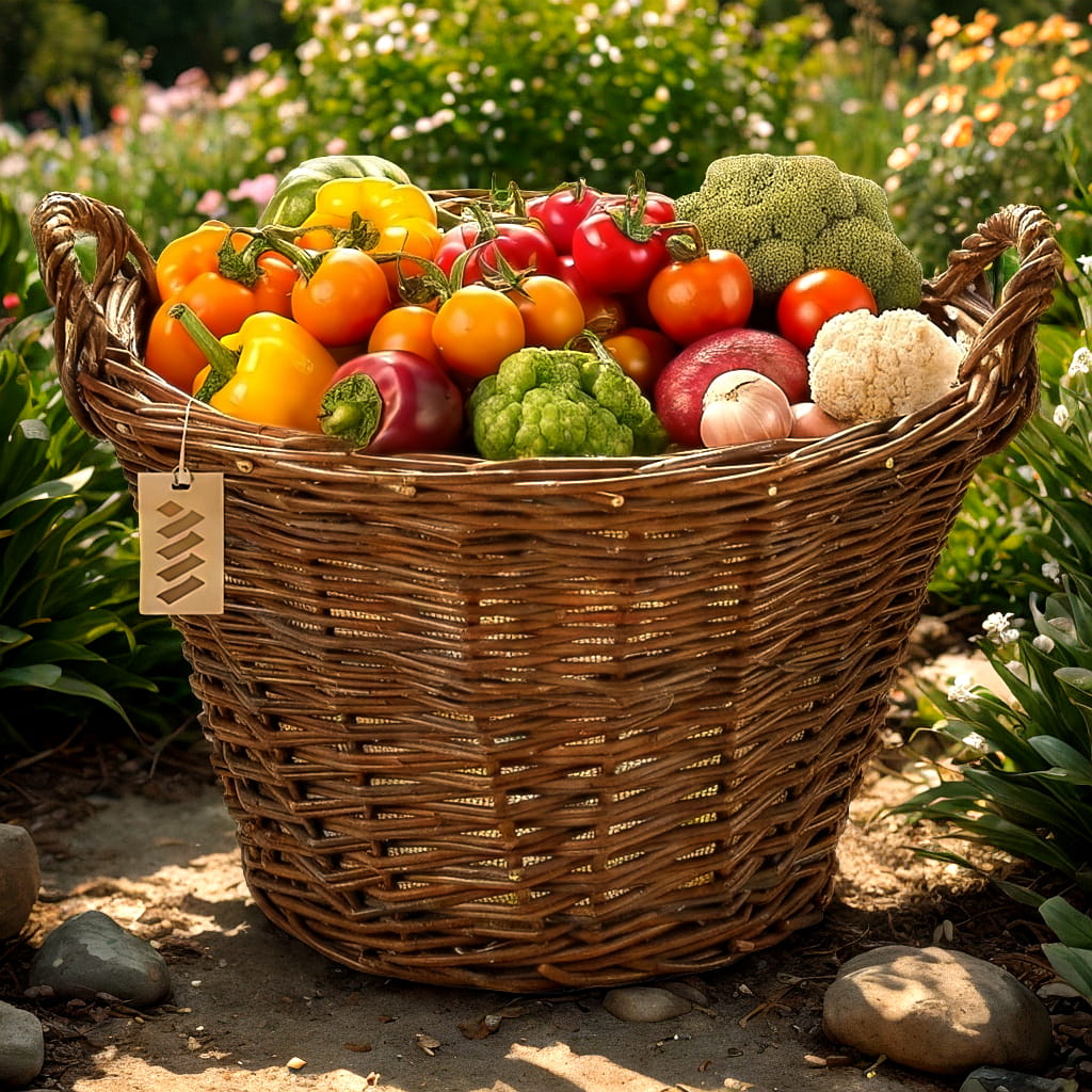 Dark Wicker Farm Basket For Harvesting Fruit, Vegetables, Potatoes, Flower Pot, Balloon, Without Insert