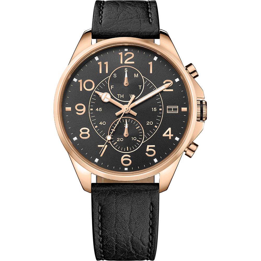 Tommy Hilfiger Dean Black Dial Black Leather Strap Men s Quartz Watch 1791273 чёрный