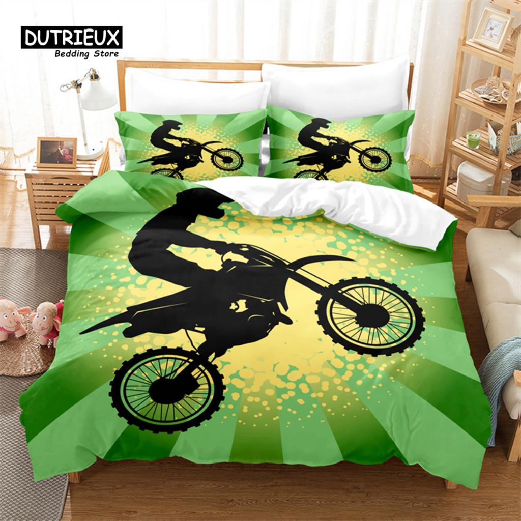 Motorcycle Poster Bedding Set, 3Pcs Duvet Cover Set, Soft Comfortable Breathable Duvet Cover, For Bedroom Guest Room Decor