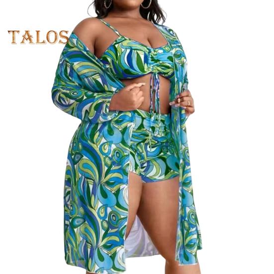 3ks/sada Dámské sexy bikini s potiskem sling podprsenka plavky s vysokým pasem opalovací krémy, svetr, rychleschnoucí plavky plážové oblečení