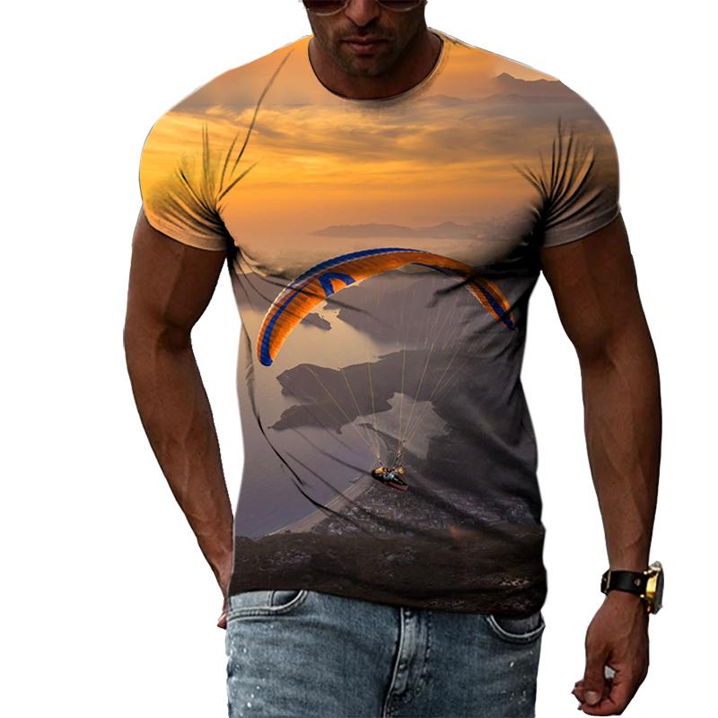FashionSummer Paragliding 3D Print T-Shirts Streetwear Men Casual Oversized O-Neck Short Sleeved T Shirt Tees Tops Clothing