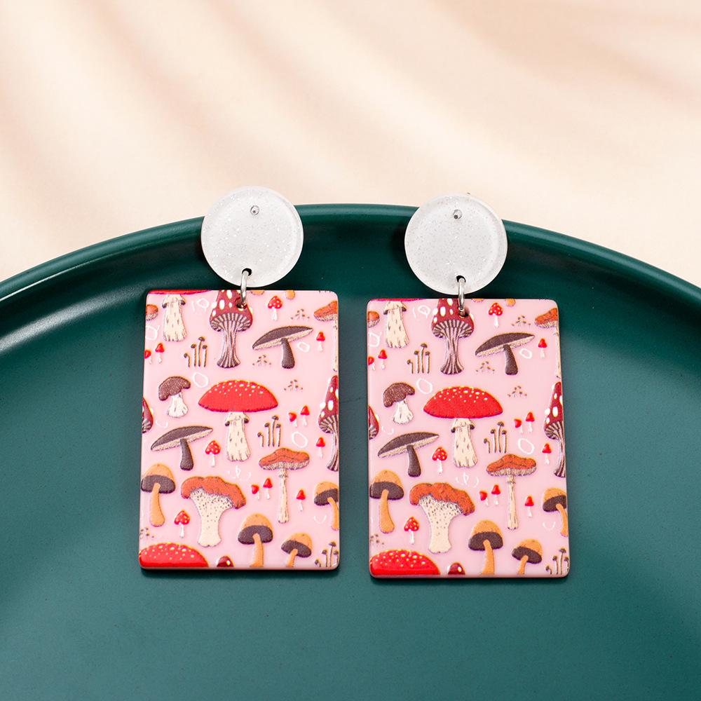 Trendy Pink Geometric 3D Mushroom Earrings - Cute Acrylic Accessories