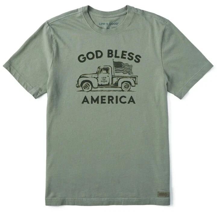 

Life is Good. Men s God Bless American Trucks Crusher Tee, Moss Green 3XL
