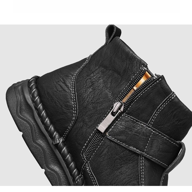 Men's Leather Boots Zipper High Top Casual Shoes Sneakers 39-48