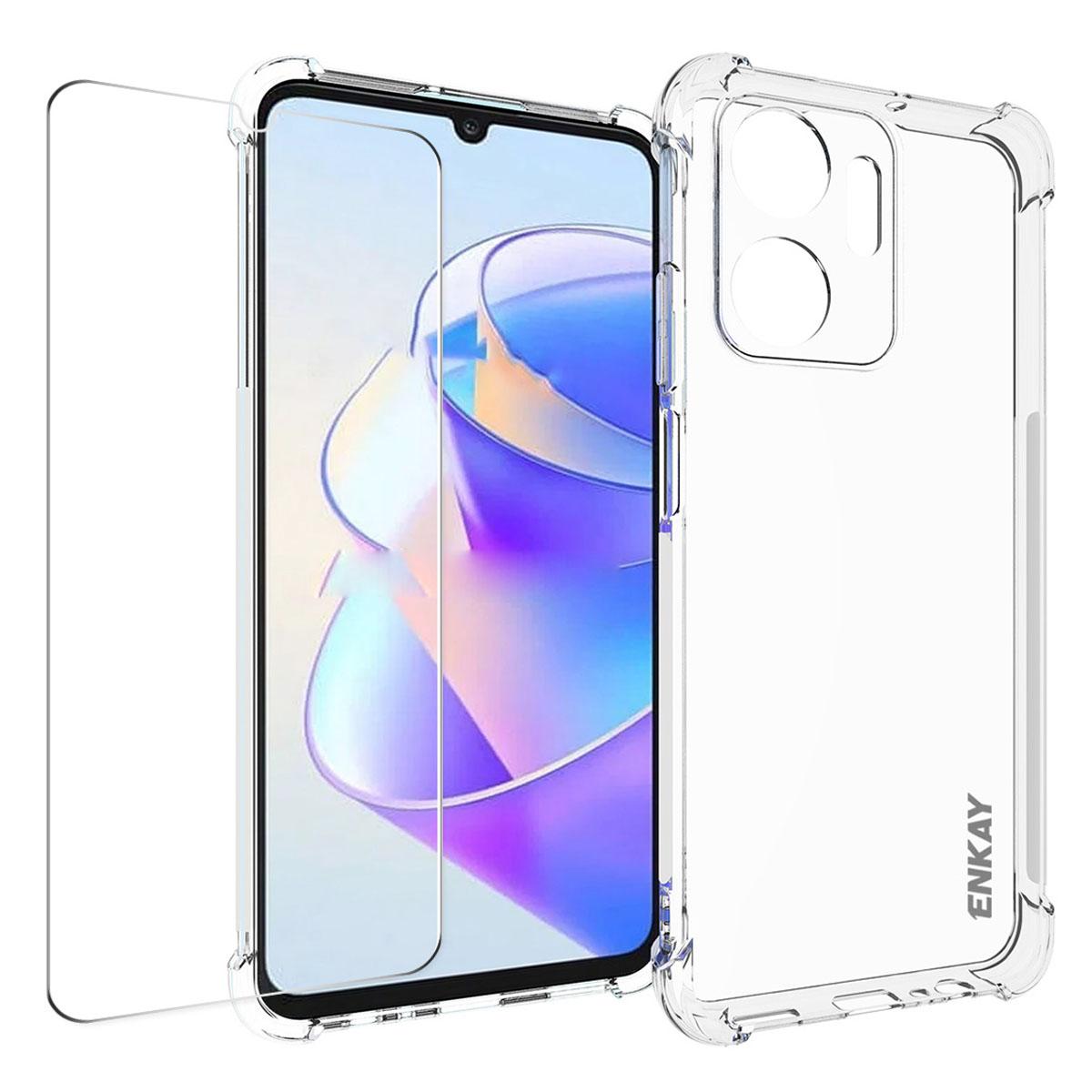 

ENKAY HAT PRINCE For Honor X7a 4G Clear TPU Case Shockproof Phone Cover with High Aluminium-silicon Glass Screen Film A