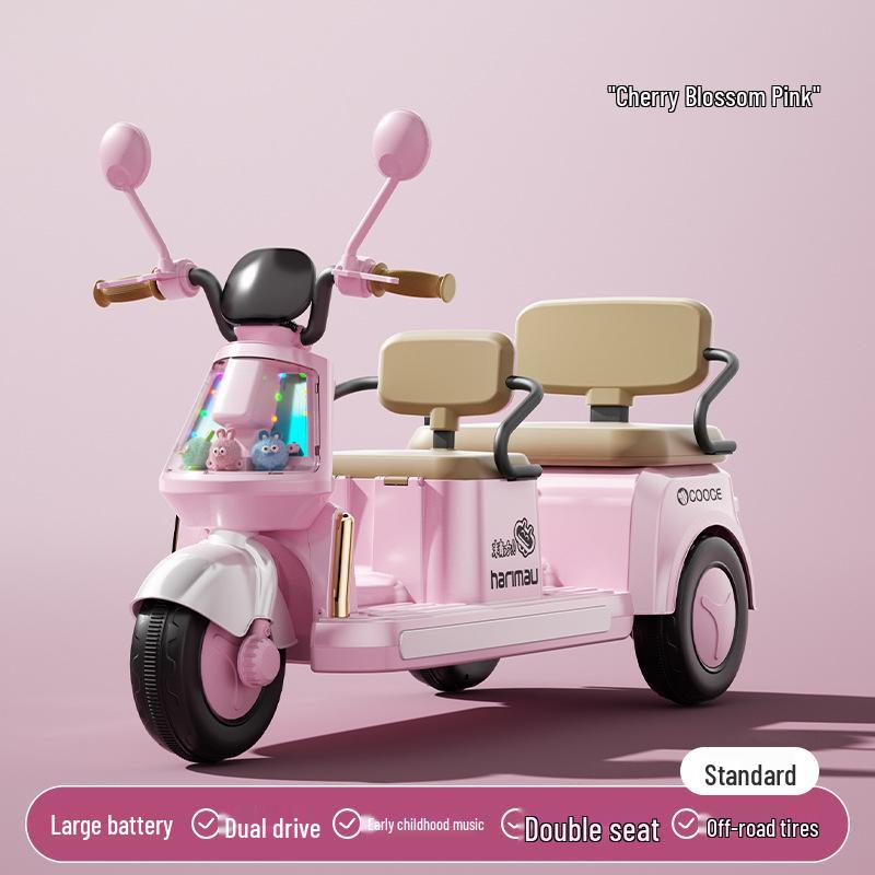 Children s Electric Two-Seater Motorcycle: Rechargeable Three-Wheeler Toy for Boys and Girls